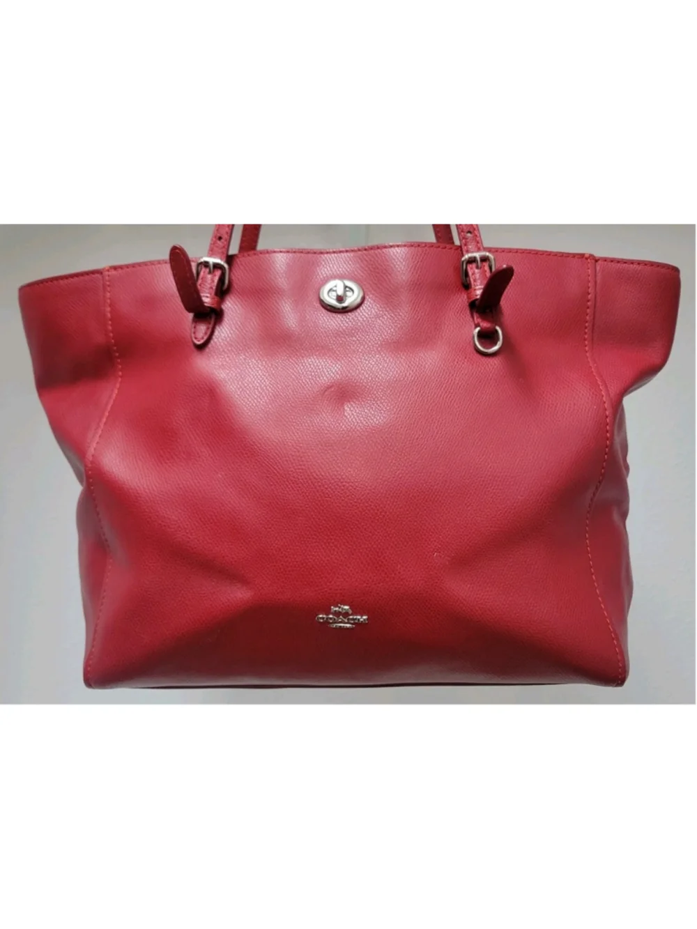 Coach Women's Leather Turnlock Red Tote Shoulder Double-Handle Bag Purse Pre-own